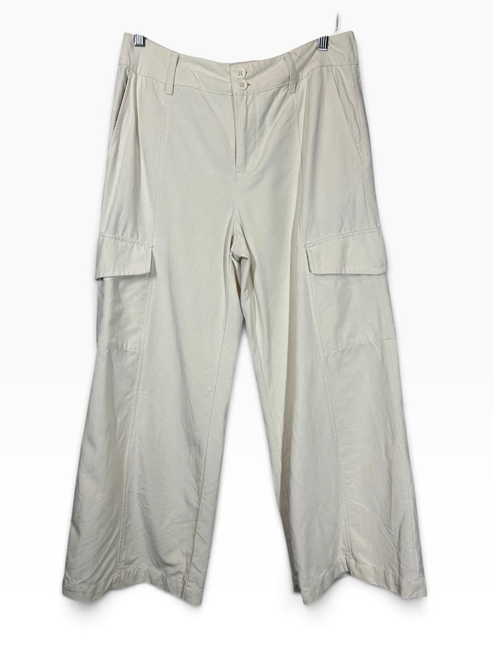 SANCTUARY Women's 29 Ivory Cotton Wide Leg Ankle Crop Cargo Pants